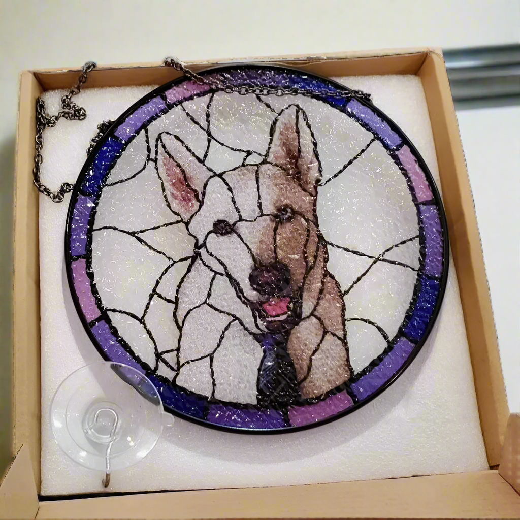 Custom Pet Portrait Stained Glass Suncatcher - Personalized Dog Sympathy Gifts - Custom Pet Memorial Gifts