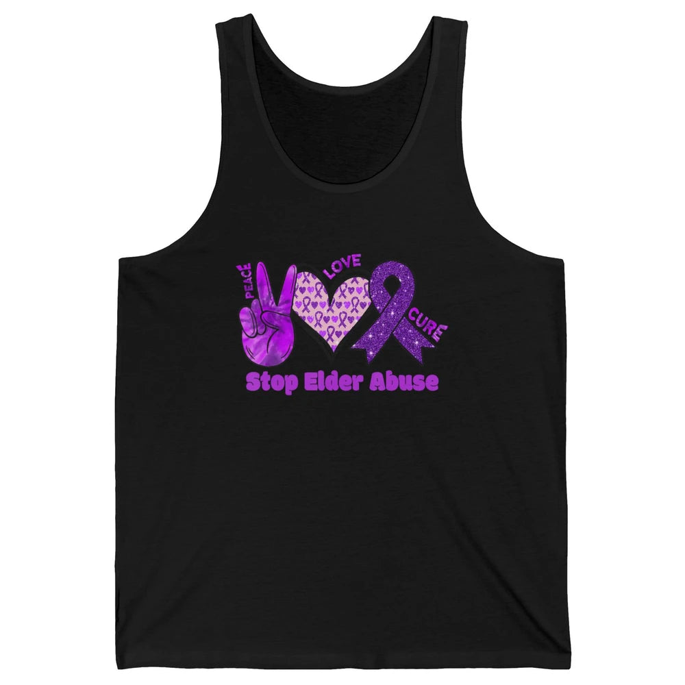 Peace Love Hope Heart Purple Ribbon Elder Abuse Awareness Unisex Jersey Tank