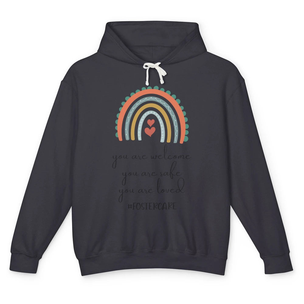 Rainbow Heart You Are Safe Loved Be The Village Foster Care Unisex Lightweight Hoodie