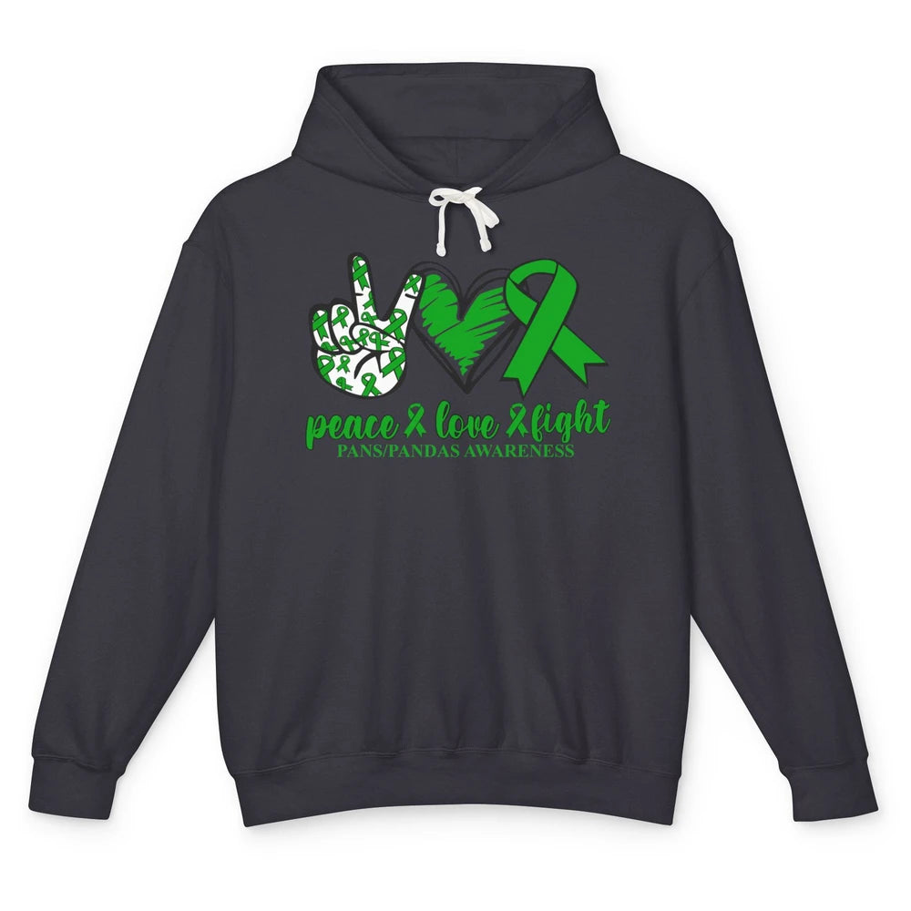 PANS/PANDAS Awareness Green Ribbon Peace Love Cure Unisex Lightweight Hoodie