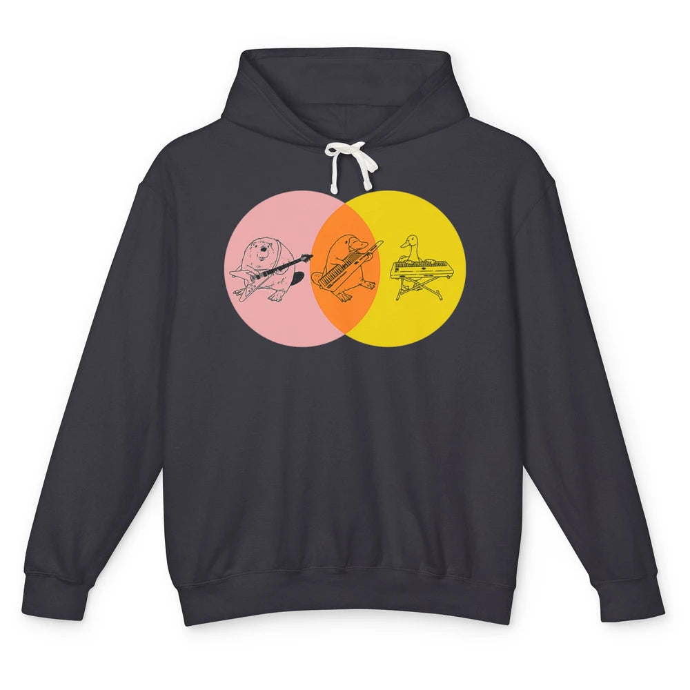 Keytar Platypus Venn Diagram Pink Orange Yellow Guitar Music Unisex Lightweight Hoodie