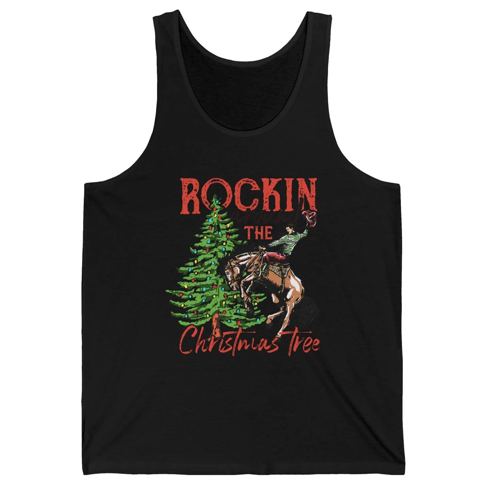 Funny Cowboy Horsing Rocking Around Christmas Tree Western Unisex Jersey Tank