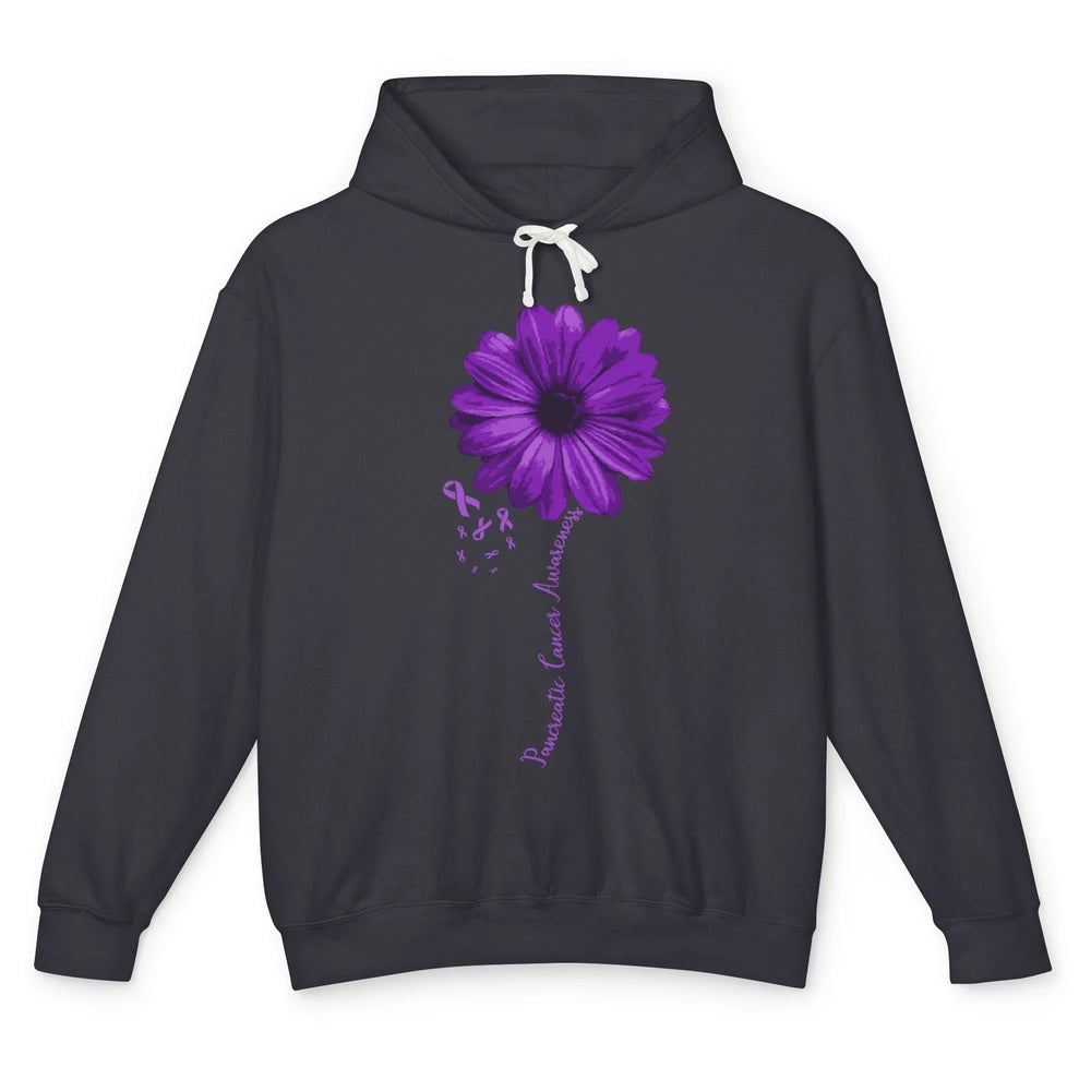 Pancreatic Cancer Awareness Purple Ribbon Daisy Flower Unisex Lightweight Hoodie