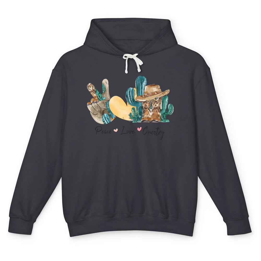 Retro Cactus Peace Love Country Cowgirl Hat Midwest Girl Unisex Lightweight Hoodie