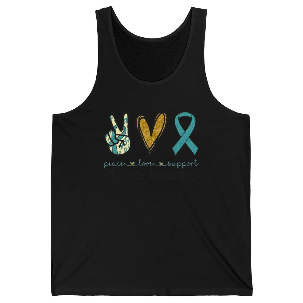 Peace Love Support Addiction Recovery Awareness Blue Ribbon Unisex Jersey Tank