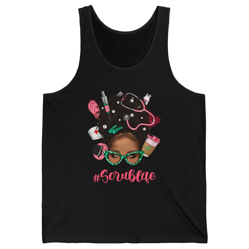 Afro Melanin Messy Bun Nurse Scrub Life CNA Appreciation Unisex Jersey Tank