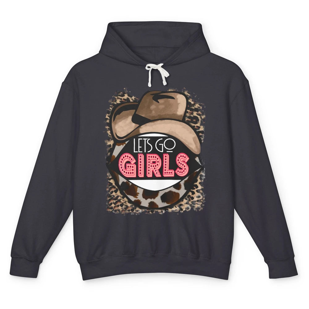 Retro Leopard Cowboy Hat Let's Go Girls Western Cowgirls Unisex Lightweight Hoodie