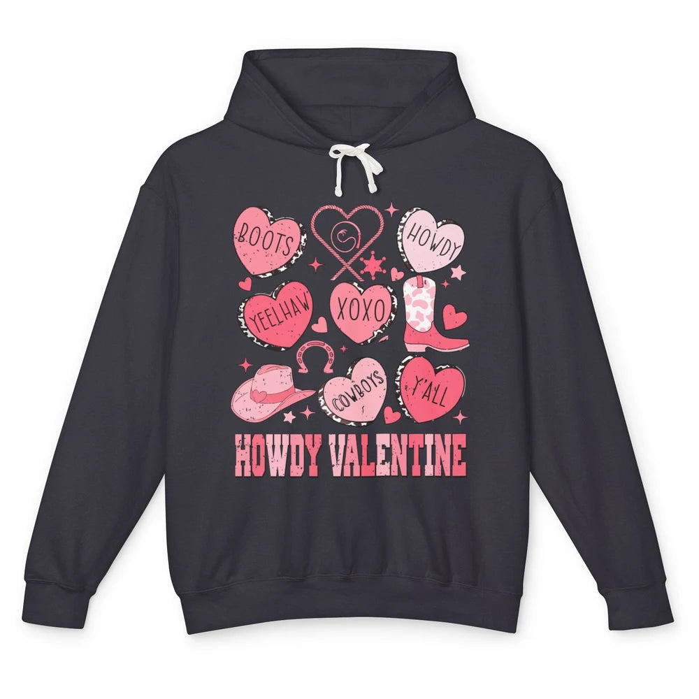 Retro Candy Heart Howdy Valentine Cowgirl Western Country Unisex Lightweight Hoodie