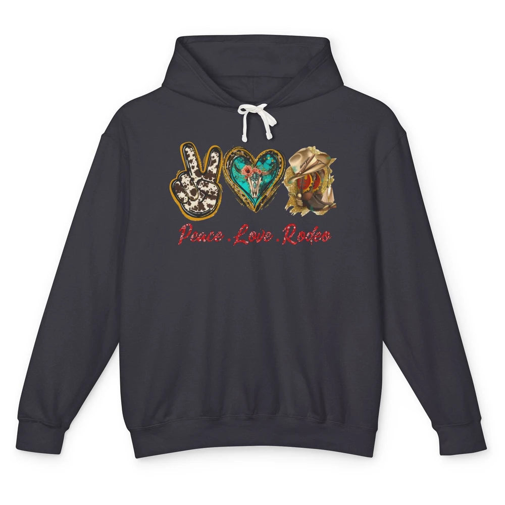 Retro Peace Love Rodeo Cowboy Boots Western Country Cowgirl Unisex Lightweight Hoodie