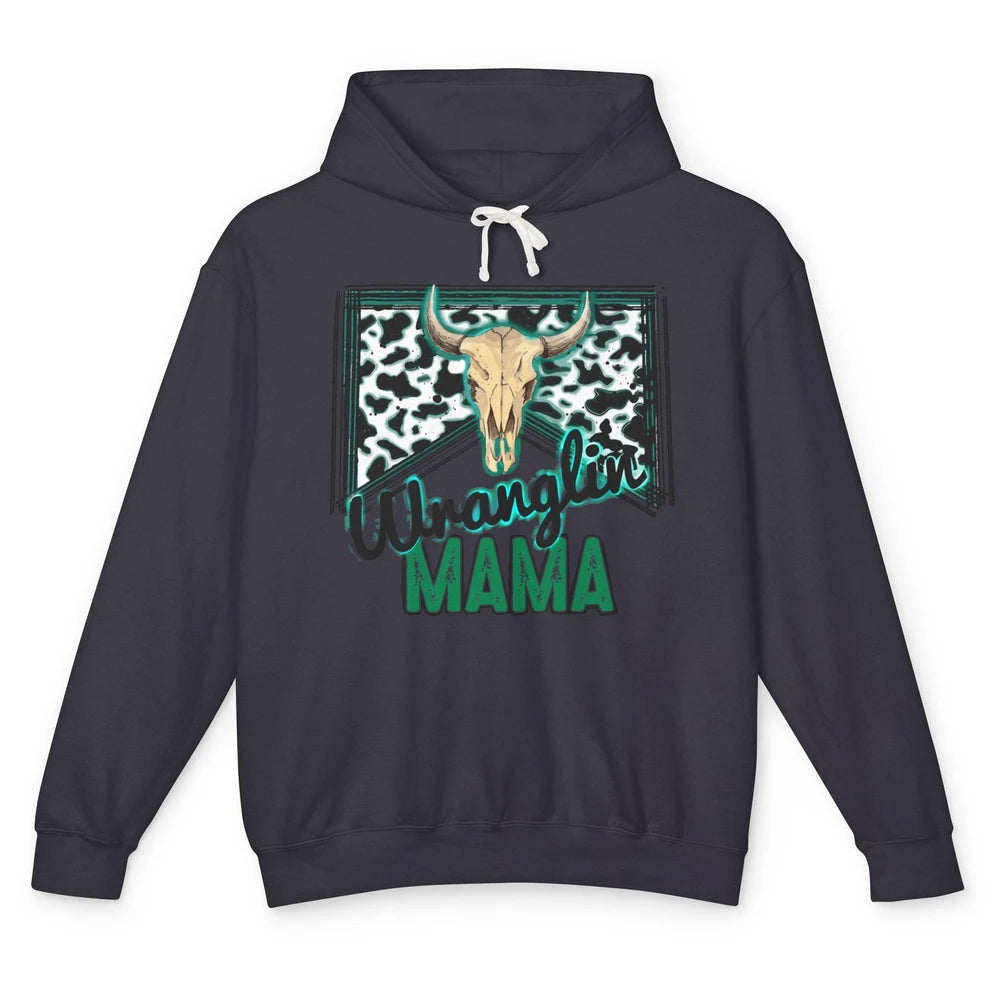Retro Cowhide Bull Skull Wrangling Mama Western Country Girl Unisex Lightweight Hoodie