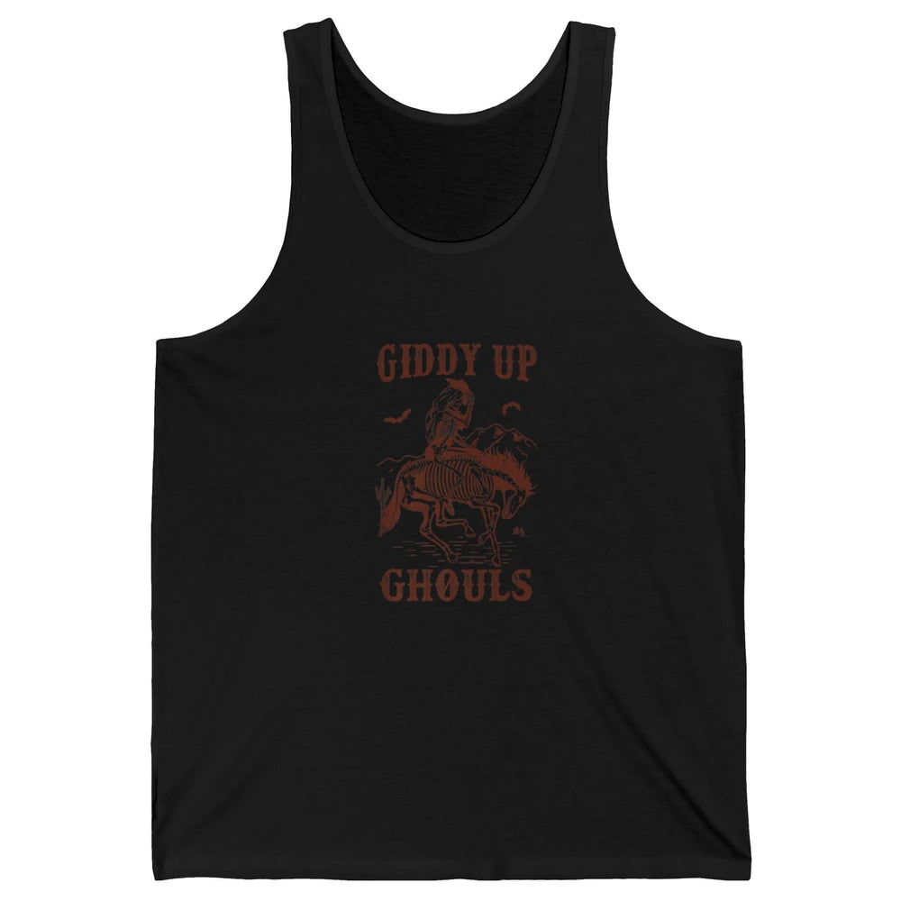 Retro Giddy Up Ghouls Skeleton Western Cowgirl Howdy Cowboy Unisex Jersey Tank