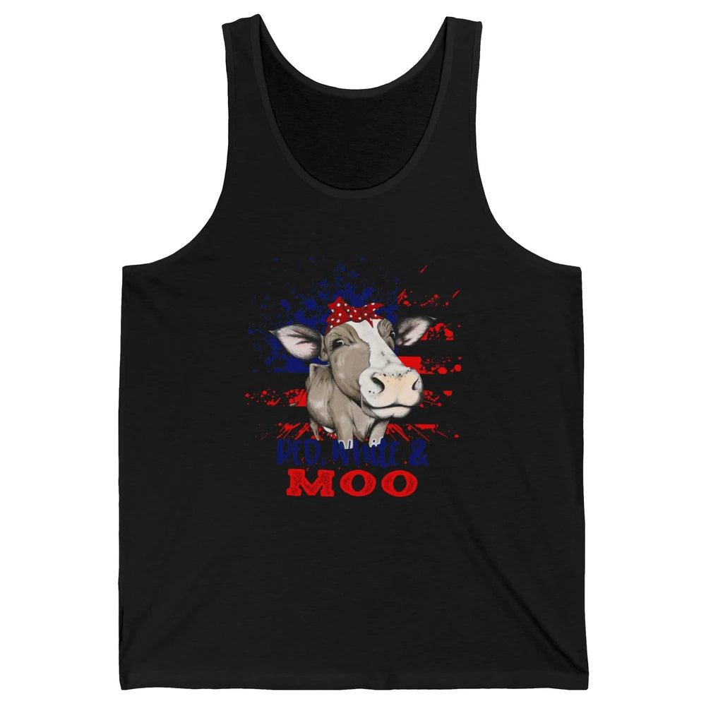 Red White Moo Cow America Flag 4th of July Patriotic Unisex Jersey Tank