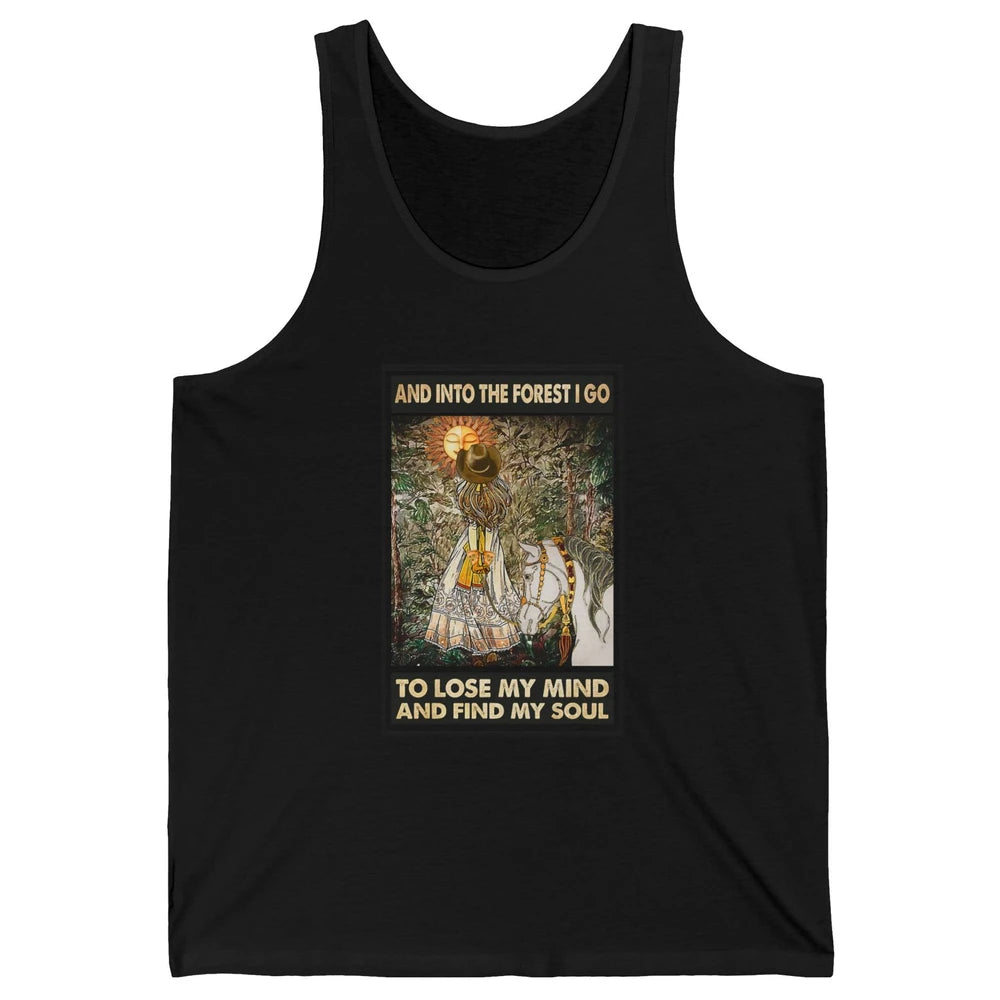 Retro Cowgirl Into Forest I Go Peace Hippie Girl Horse Lover Unisex Jersey Tank