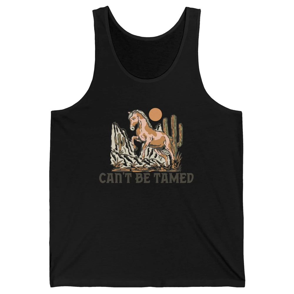 Retro Horse Desert Cactus Sunset Can't Be Tamed Western Unisex Jersey Tank