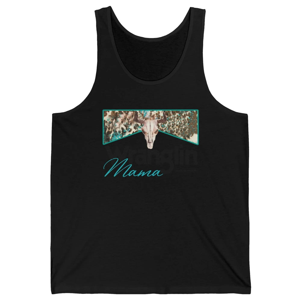 Retro Cowhide Bull Skull Wrangling Mama Western Country Girl Unisex Jersey Tank