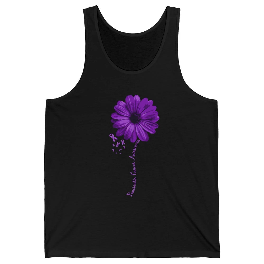Pancreatic Cancer Awareness Purple Ribbon Daisy Flower Unisex Jersey Tank