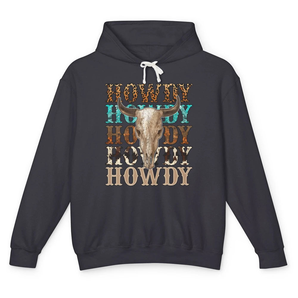 Retro Howdy Bull Skull Rodeo Vintage Western Country Leopard Unisex Lightweight Hoodie