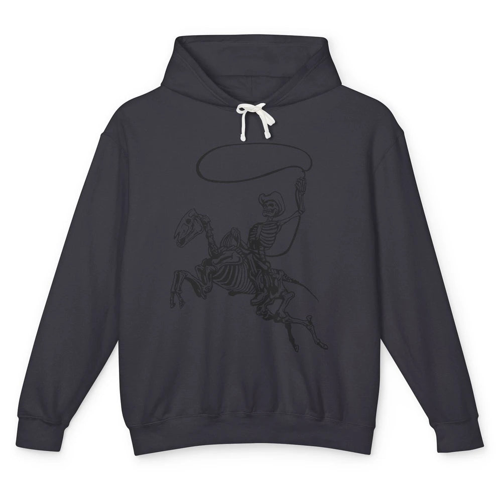 Retro Cowboy Skeleton Lassoing Western Country Horse Lovers Unisex Lightweight Hoodie
