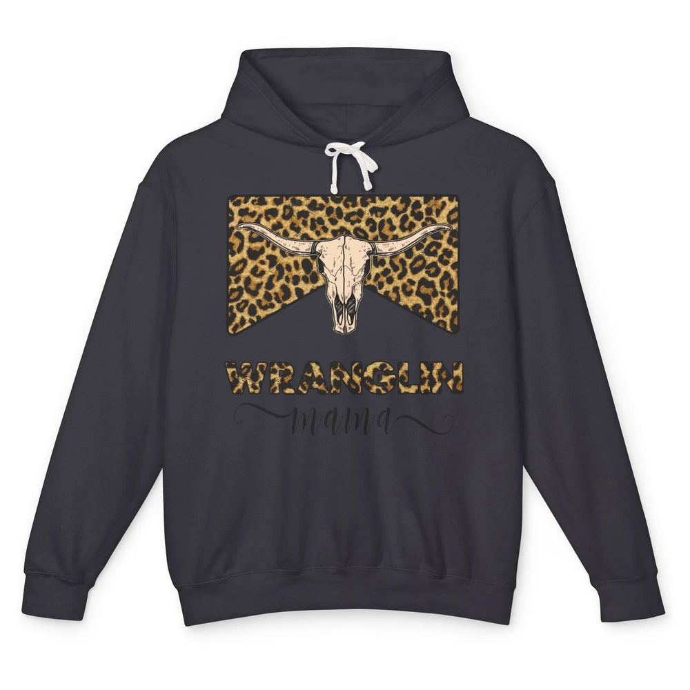 Retro Leopard Bull Skull Wrangling Mama Western Country Girl Unisex Lightweight Hoodie