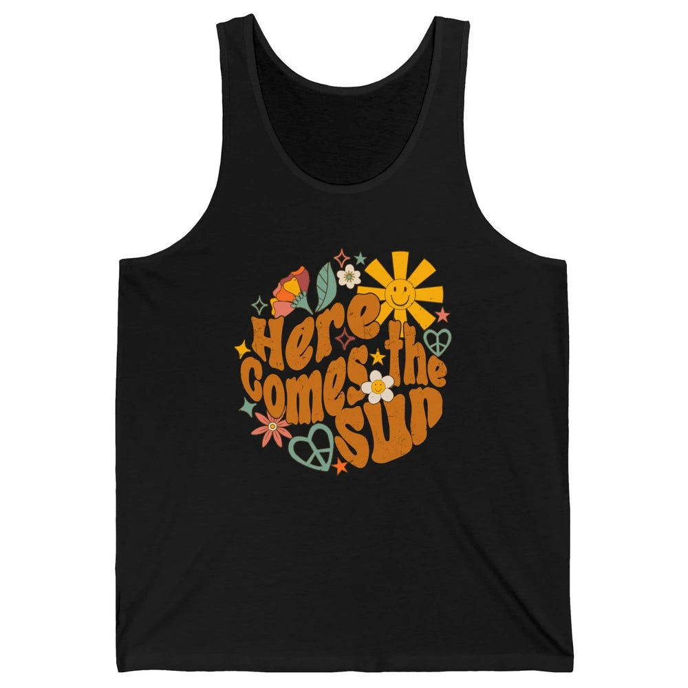 Retro Daisy Rainbow Sunrise Here Comes The Sun Hippie Girl Unisex Jersey Tank