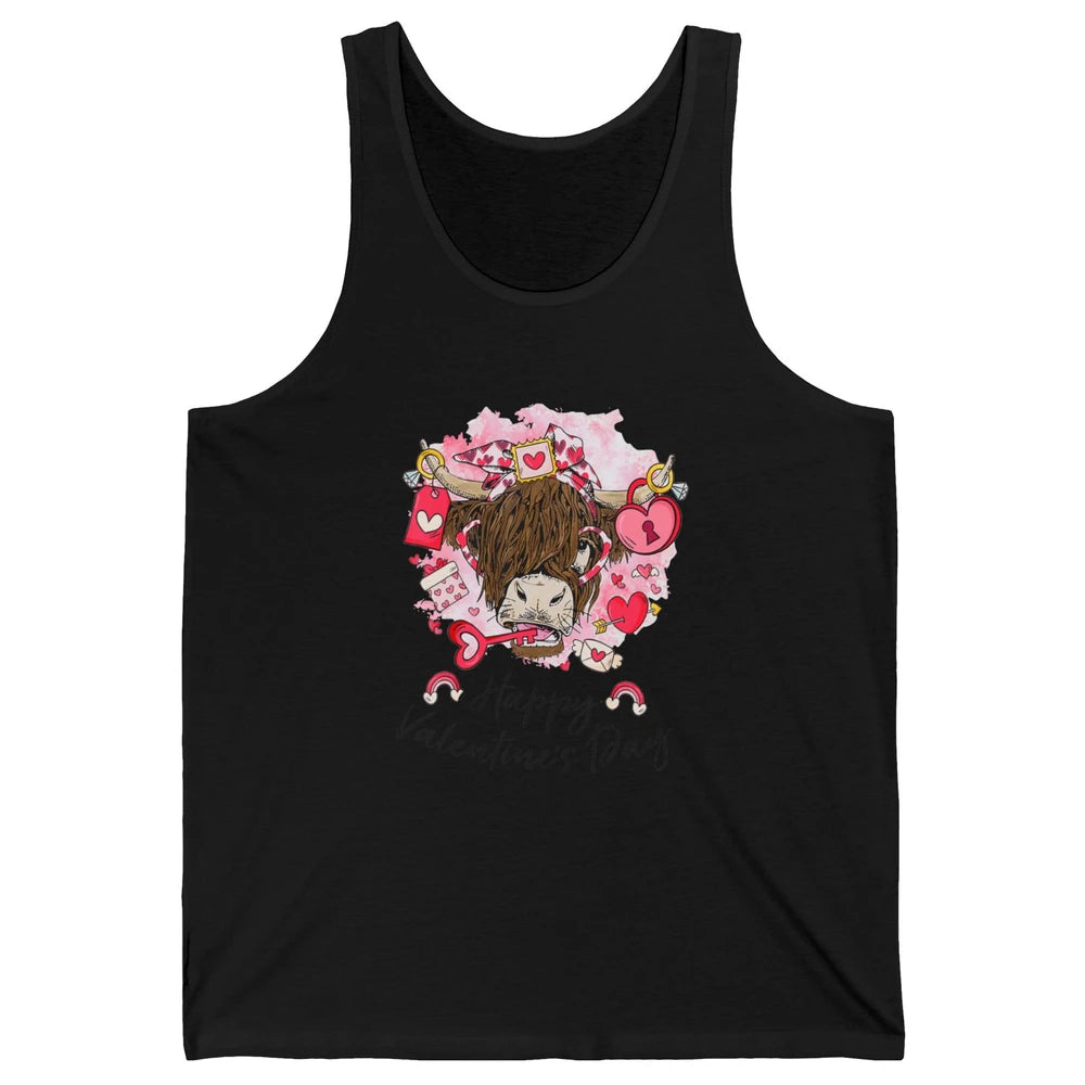 Cute Highland Cow Heart Western Happy Valentine Day Love Unisex Jersey Tank