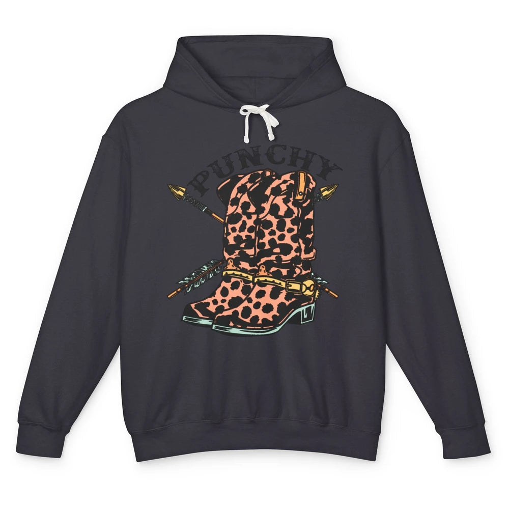 Retro Cowgirl Boots Leopard Punchy Western Country Cowboy Unisex Lightweight Hoodie