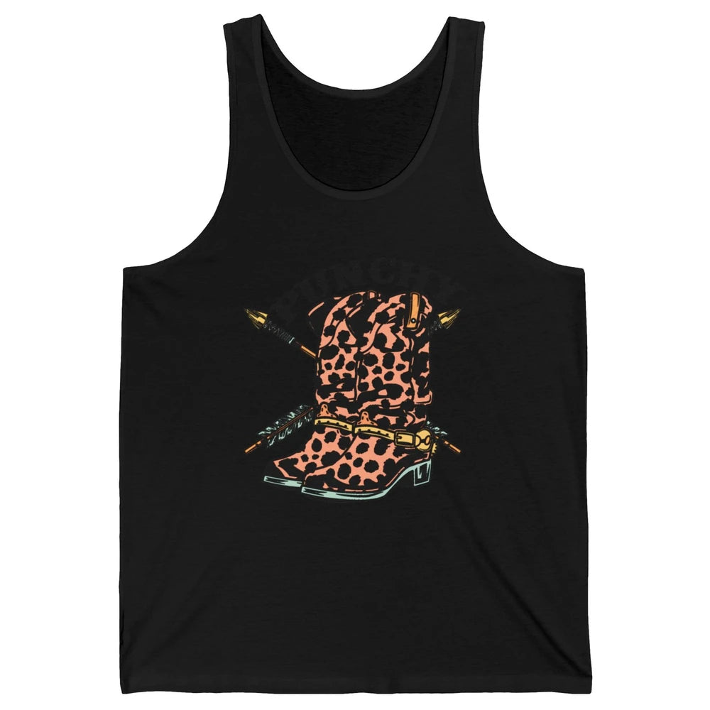 Retro Cowgirl Boots Leopard Punchy Western Country Cowboy Unisex Jersey Tank