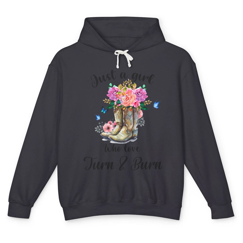 Retro Flower Country Cowgirl Just A Girl Love Turn And Burn Unisex Lightweight Hoodie