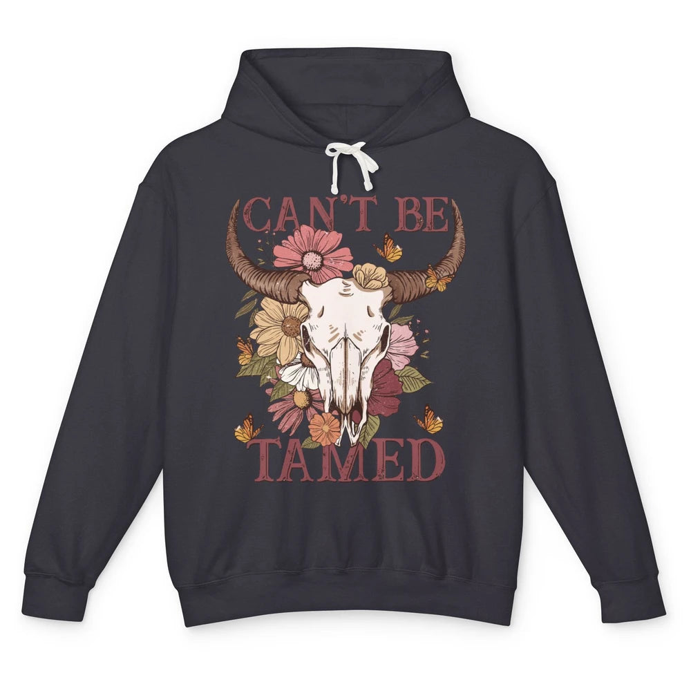 Retro Floral Boho Bull Skull Can't Be Tamed Western Country Unisex Lightweight Hoodie
