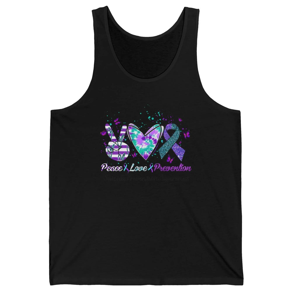 Peace Love Prevention Teal Purple Ribbon Suicide Awareness Unisex Jersey Tank