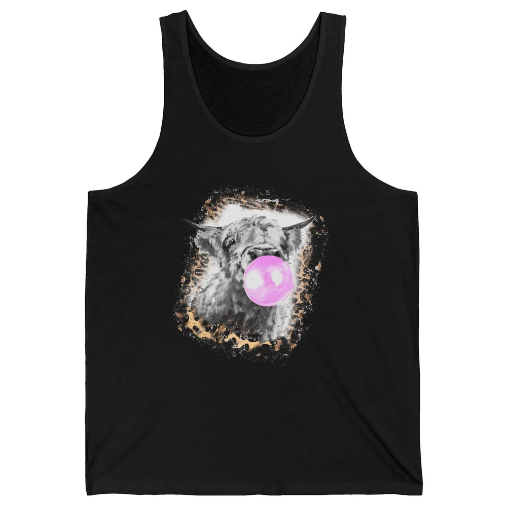 Retro Highland Cow Leopard Bubble Gum Western Farm Animals Unisex Jersey Tank