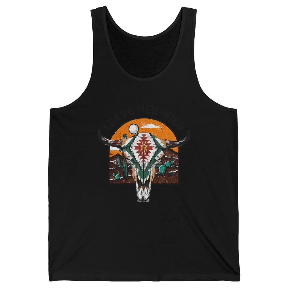 Retro Desert Boho Bull Skull Leave Her Wild Western Country Unisex Jersey Tank