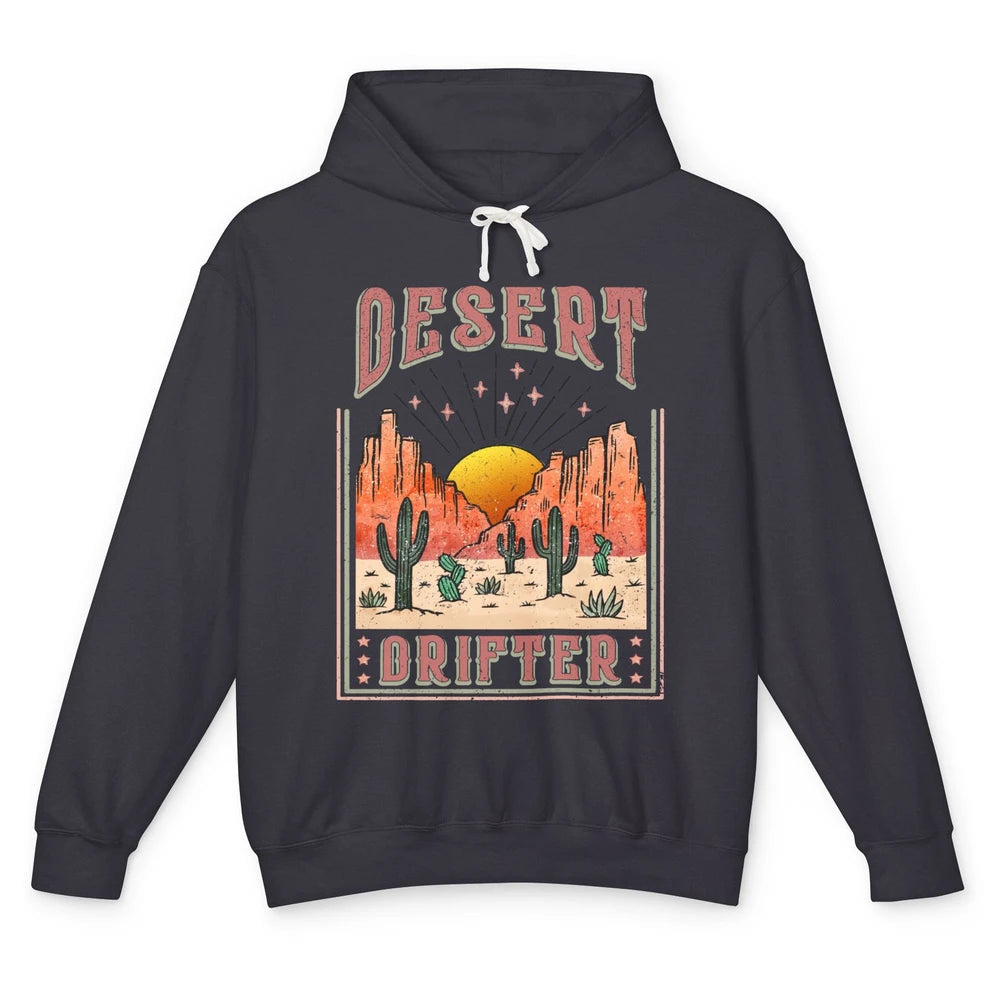 Retro Desert Cactus Sunset Desert Drifter Western Country Unisex Lightweight Hoodie