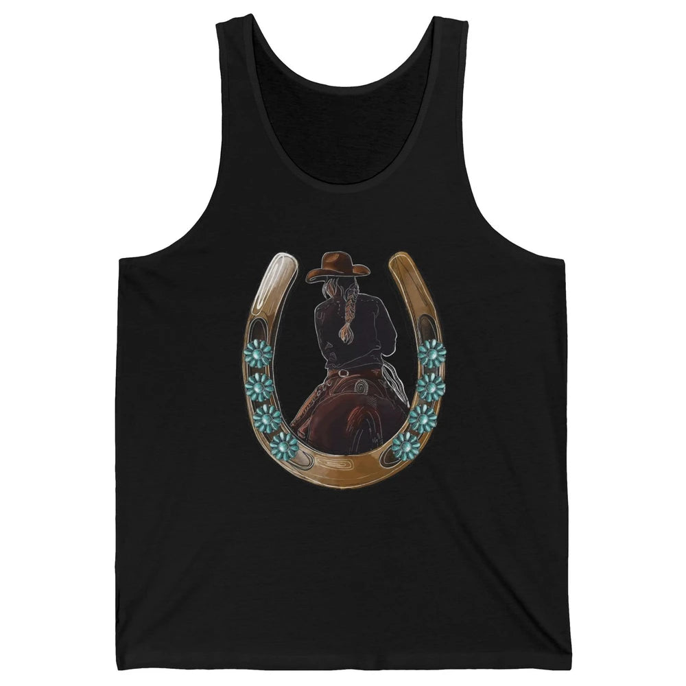 Retro Cowgirl Horseshoe Rodeo Western Cowgirl Peace Lovers Unisex Jersey Tank
