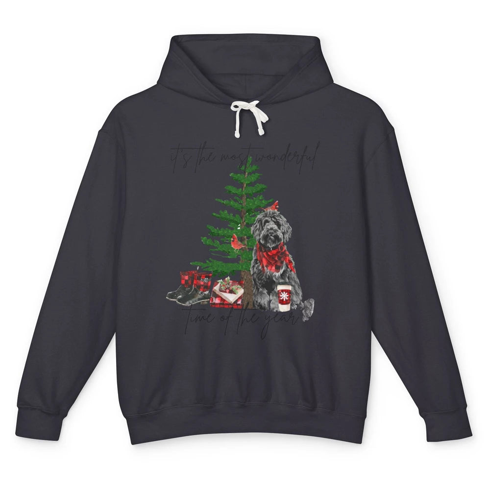 Black Golden Labradoodle Christmas Tree Most Wonderful Time Unisex Lightweight Hoodie