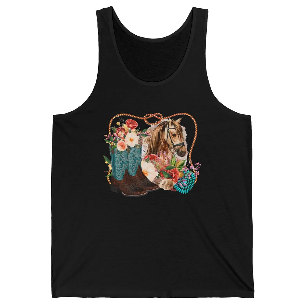 Retro Floral Cowboy Boots And Horse Western Country Cowgirl Unisex Jersey Tank