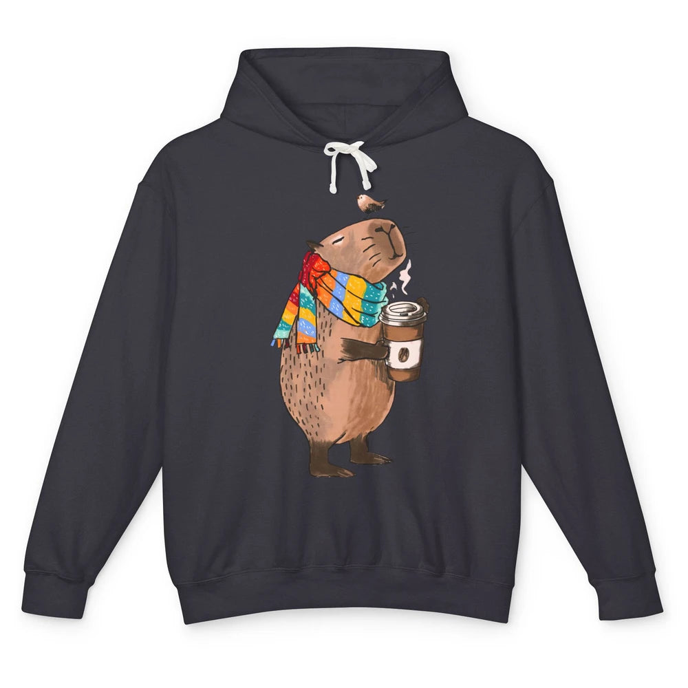 Retro Capybara Drinking Coffee Animal Stuffed Capybara Lover Unisex Lightweight Hoodie