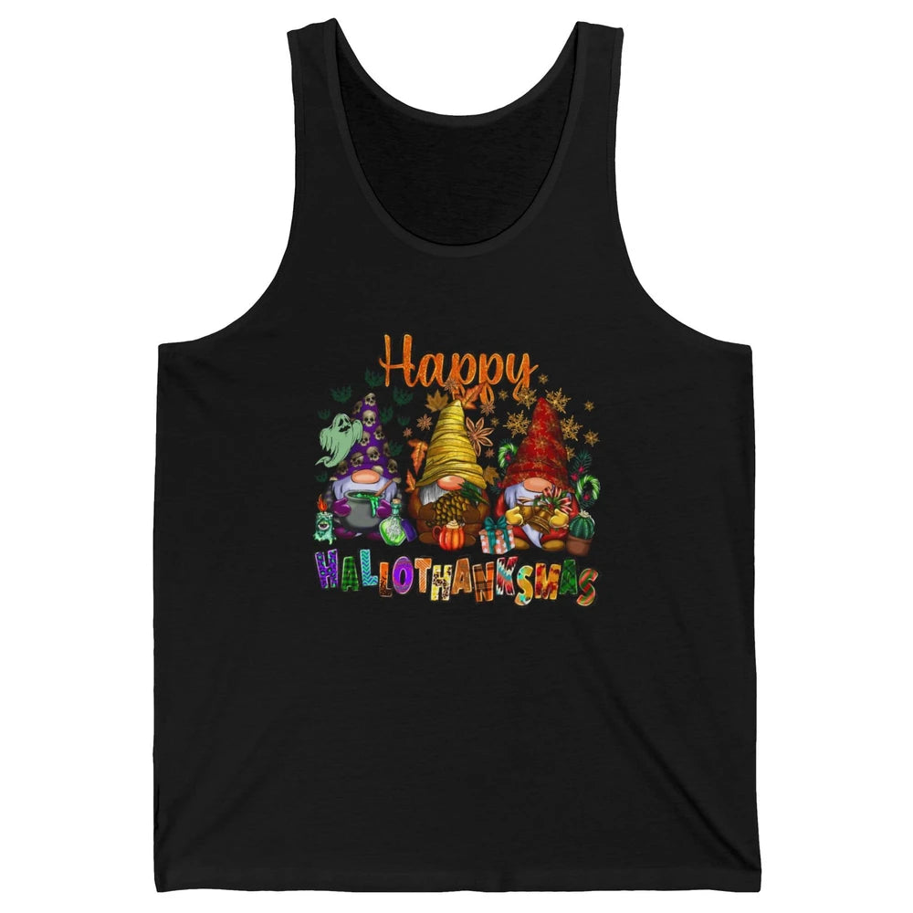 Pumpkin Gnomes Hallo-thank-mas Halloween Thanksgiving Xmas Unisex Jersey Tank