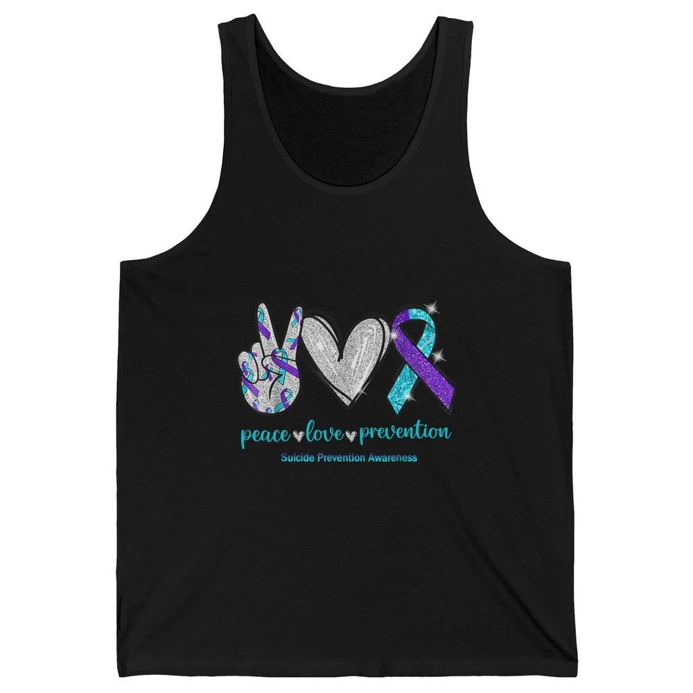 Peace Love Teal Purple Ribbon Suicide Prevention Awareness Unisex Jersey Tank