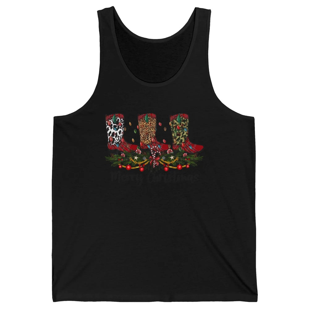 Christmas Cowboy Boots Santa Boots Leopard Western Christmas Unisex Jersey Tank