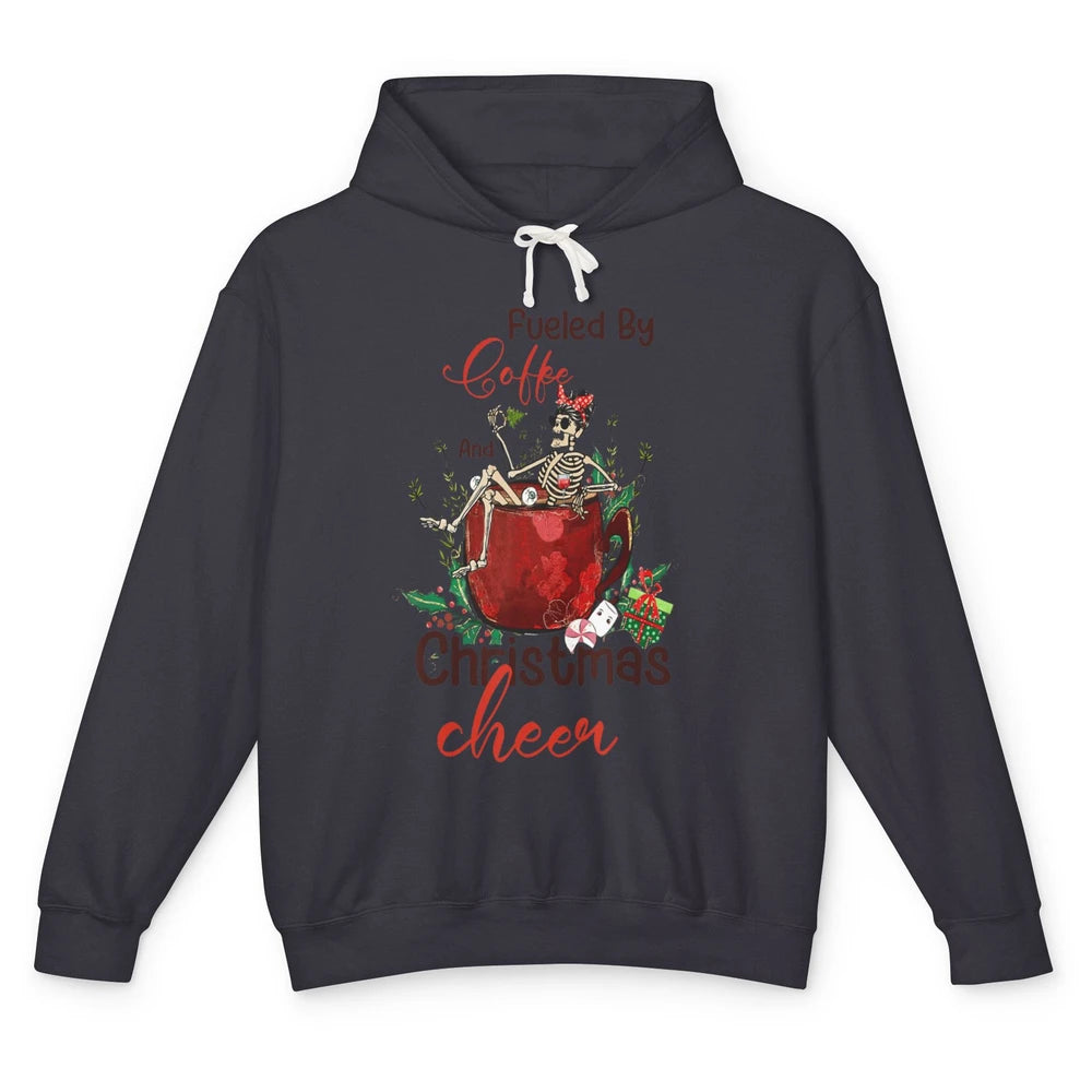 Merry Christmas Skeleton Drink Fueled By Coffee Xmas Latte Unisex Lightweight Hoodie
