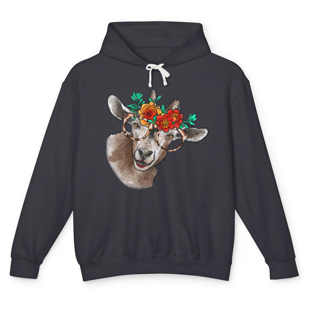 Retro Goat Glasses Flower Goat Girl Goat Lovers Gift Unisex Lightweight Hoodie
