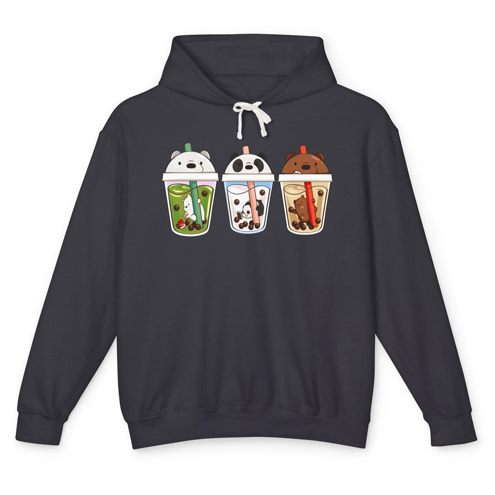 Panda Milk Tea Bears Milk Tea Animal Drinking Boba Lovers Unisex Lightweight Hoodie
