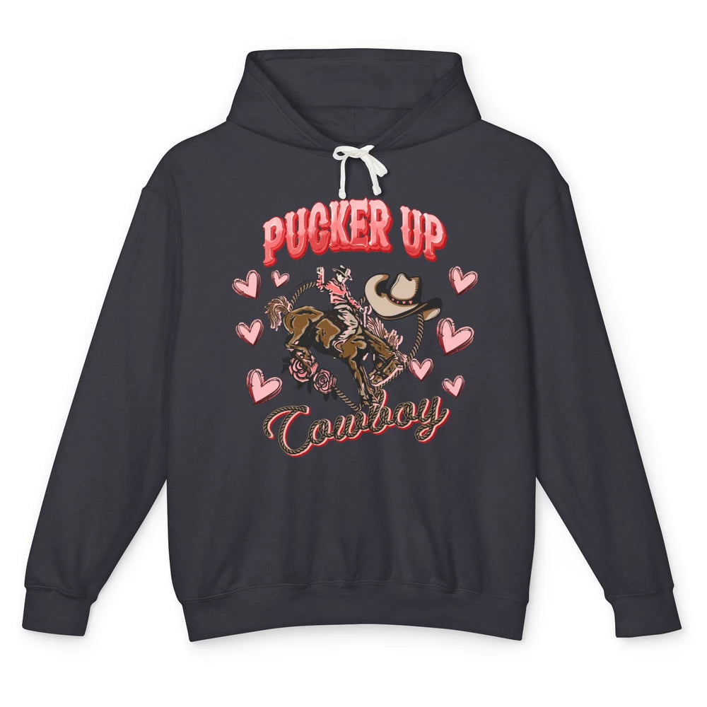 Retro Cowboy Horsing Pucker Up Cowboy Western Valentines Day Unisex Lightweight Hoodie