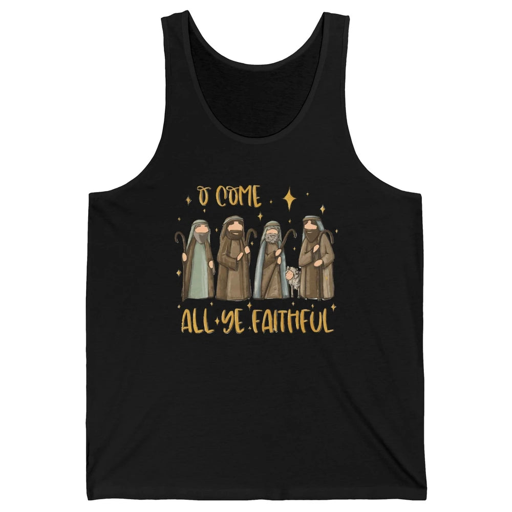 Retro Christmas O Come All Ye Faithful Christian Jesus Faith Unisex Jersey Tank
