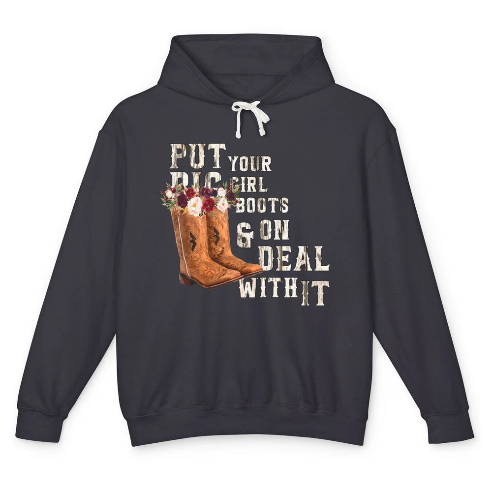 Retro Floral Put Cowgirl Boots On Western Country Cowboy Unisex Lightweight Hoodie
