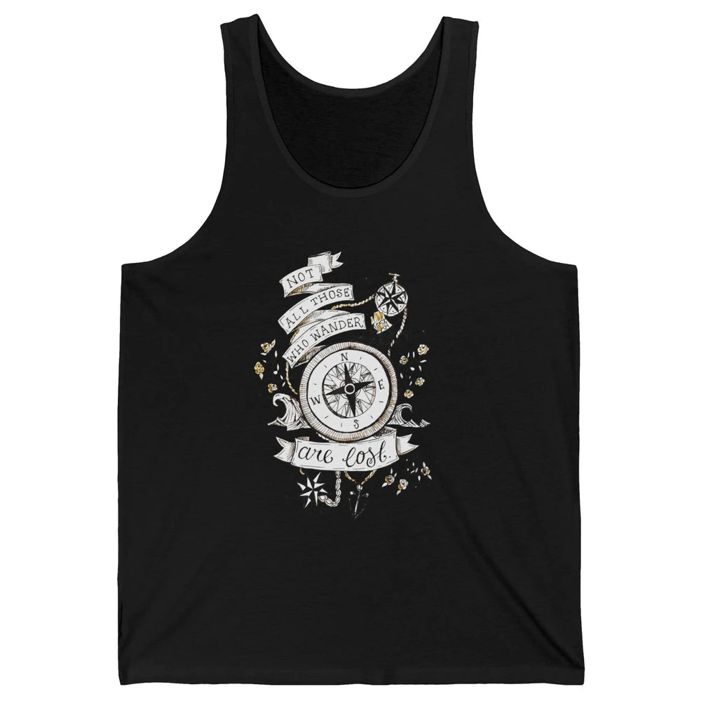 Retro Compass Not All Who Wander Are Lost Mountain Adventure Unisex Jersey Tank