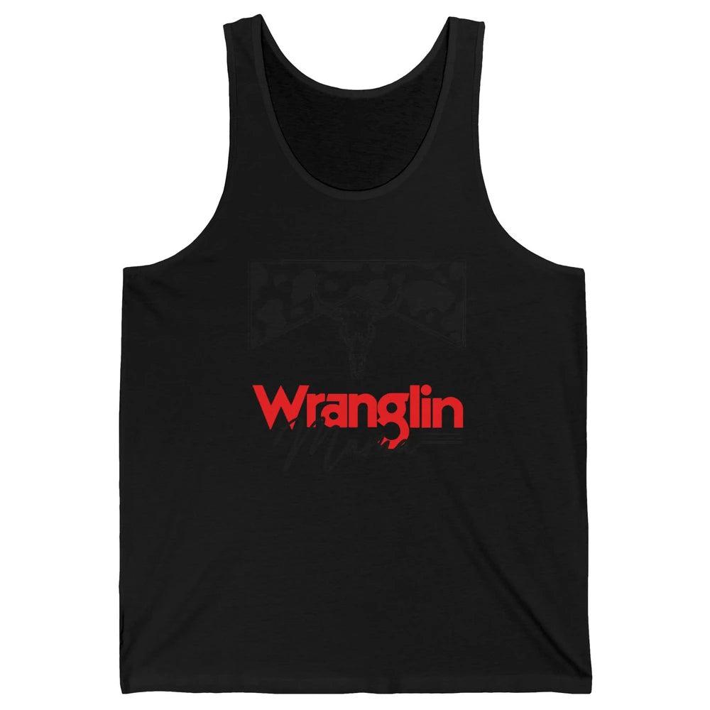Retro Cowhide Bull Skull Wrangling Mama Western Country Girl Unisex Jersey Tank