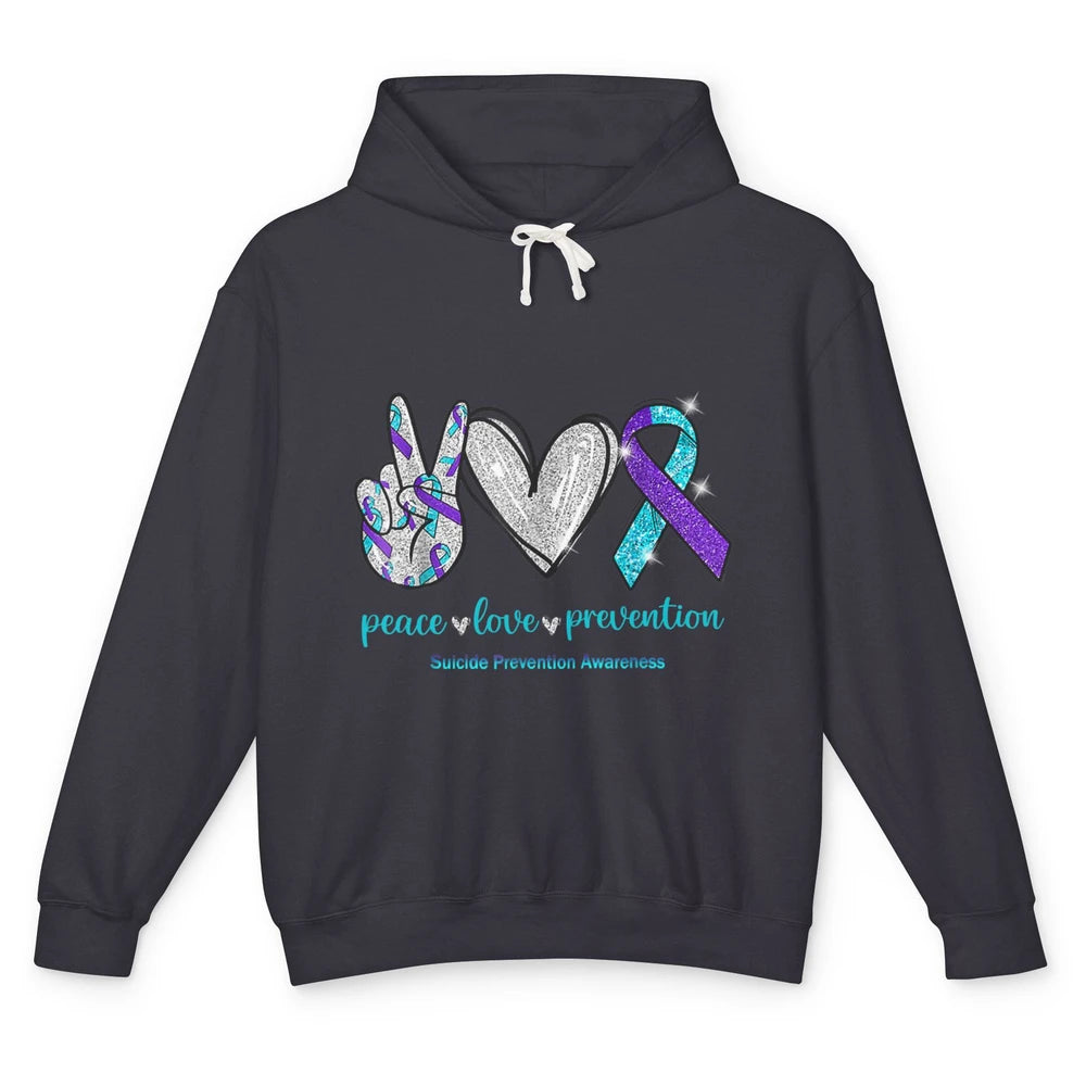 Peace Love Teal Purple Ribbon Suicide Prevention Awareness Unisex Lightweight Hoodie