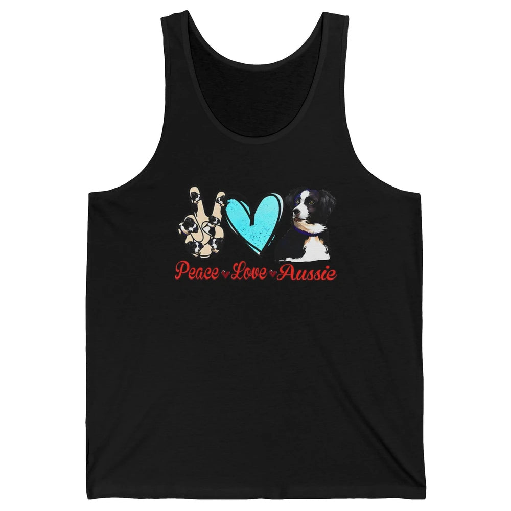 Peace Love Aussie Dog Lovers Australian Shepherd Dad Mom Unisex Jersey Tank
